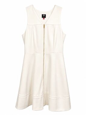Vince Camuto Ivory Zip Front Dress Women’s 12 Sleeveless Fit Flare Scuba Career
